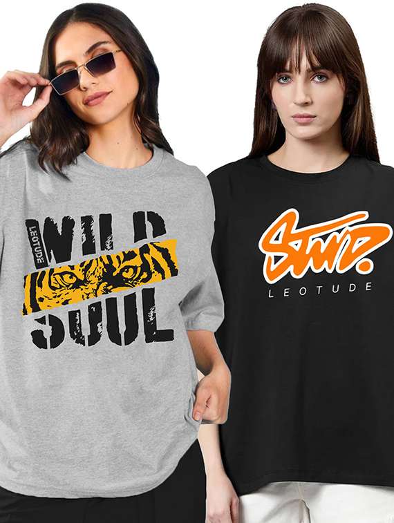 women pack of 2 printed short sleeve oversized t-shirt