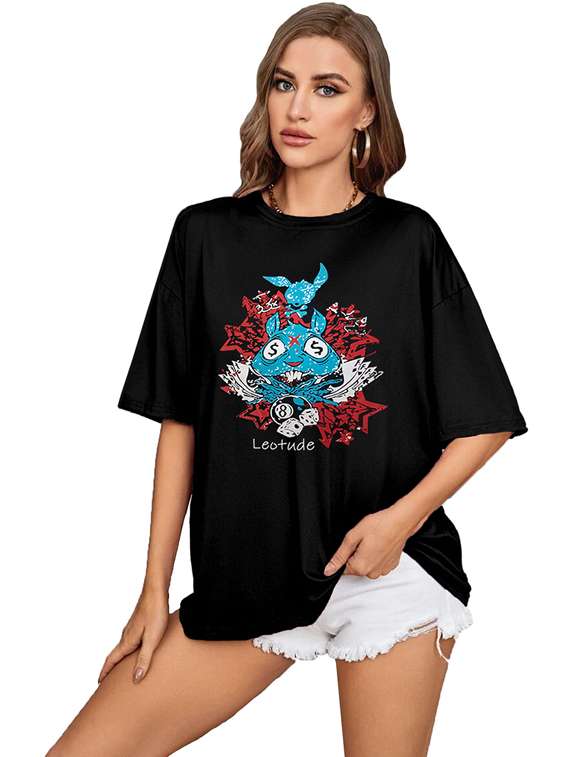 women pack of 2 printed short sleeve oversized t-shirt - 22059639 -  Standard Image - 3
