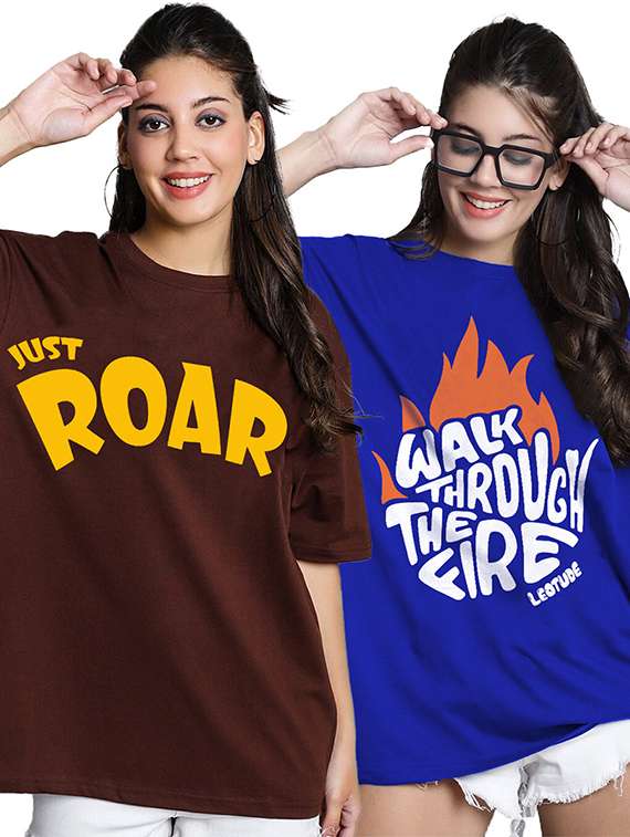 women pack of 2 printed short sleeve oversized t-shirt