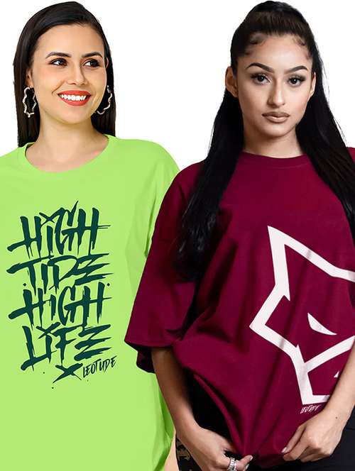 women pack of 2 printed short sleeve oversized t-shirt - 22059659 -  Standard Image - 0
