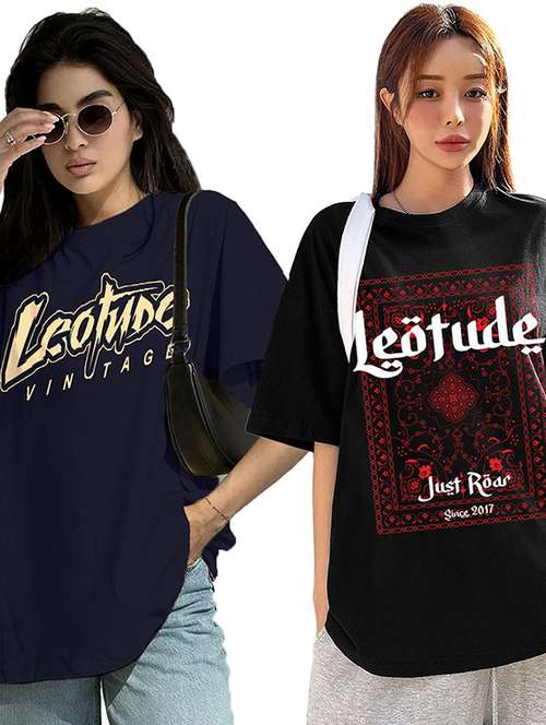 women pack of 2 printed short sleeve oversized t-shirt - 22059670 -  Standard Image - 0