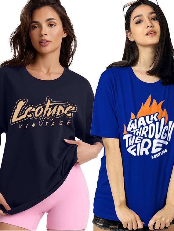 women pack of 2 printed short sleeve oversized t-shirt