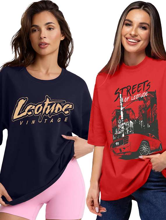 women pack of 2 printed short sleeve oversized t-shirt