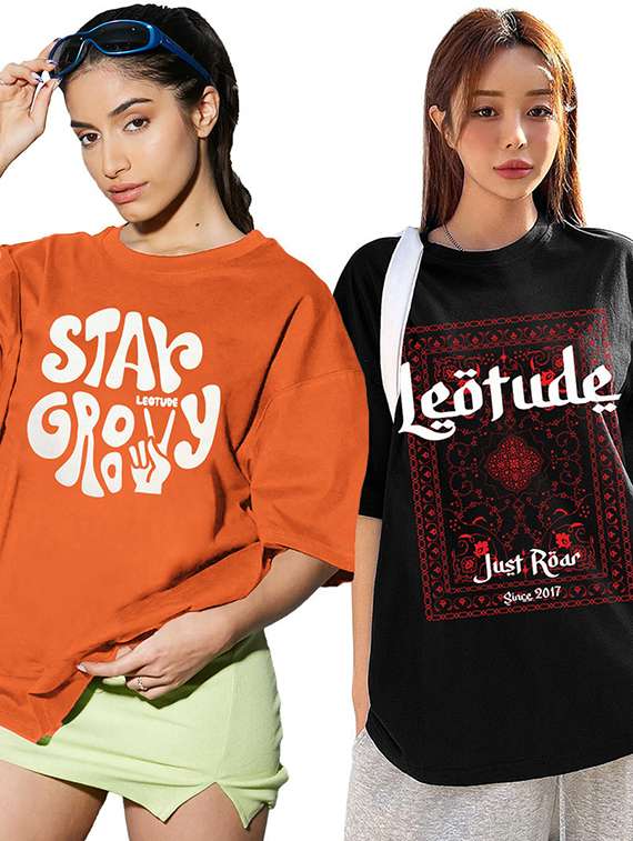 women pack of 2 printed short sleeve oversized t-shirt