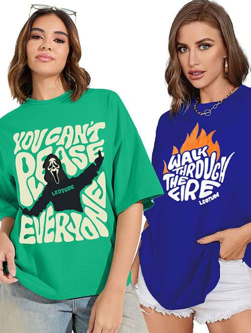 women pack of 2 printed short sleeve oversized t-shirt - 22059702 -  Standard Image - 0