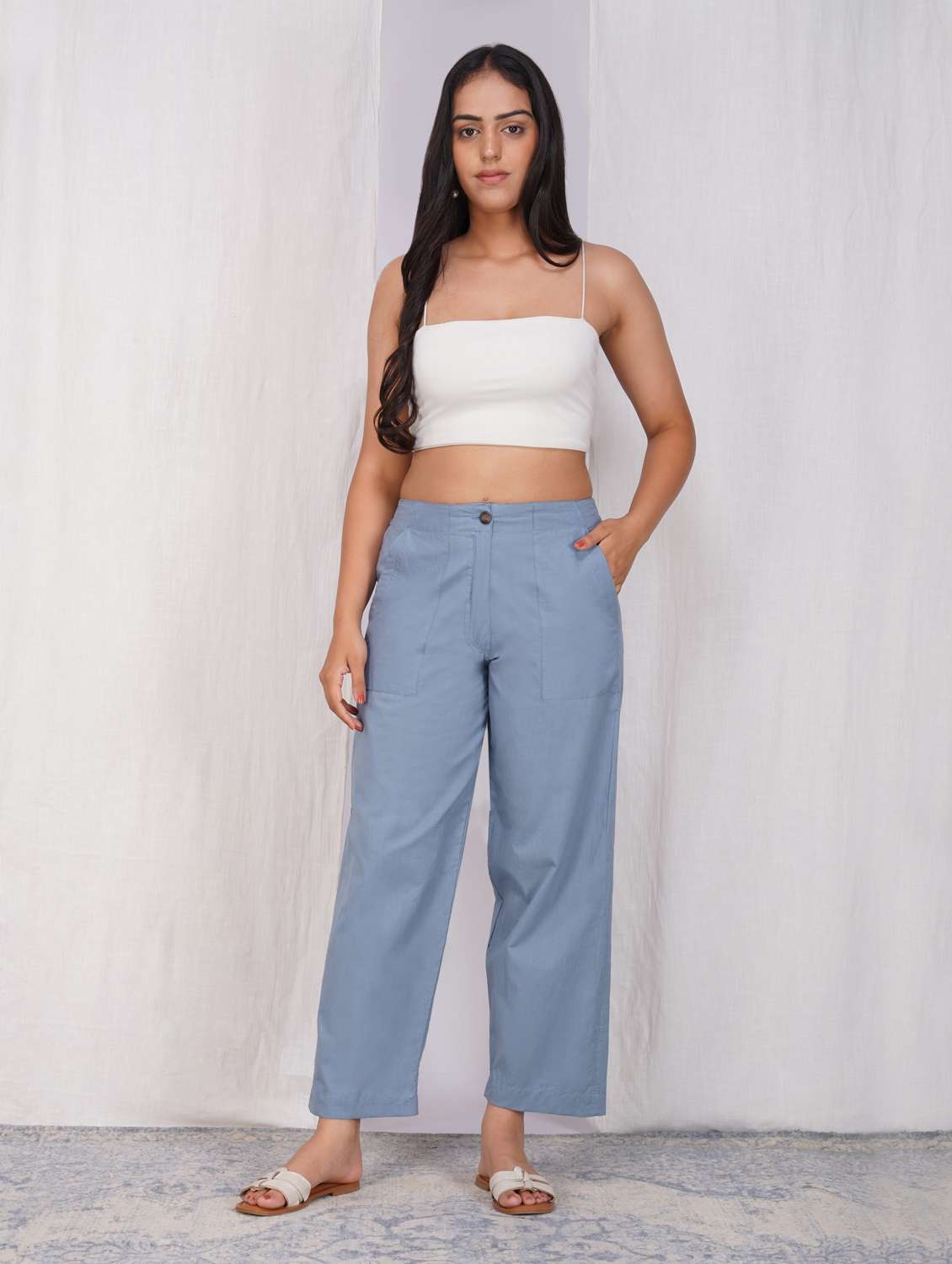 women solid mid rise straight trouser - 22059730 - Standard Image - 3