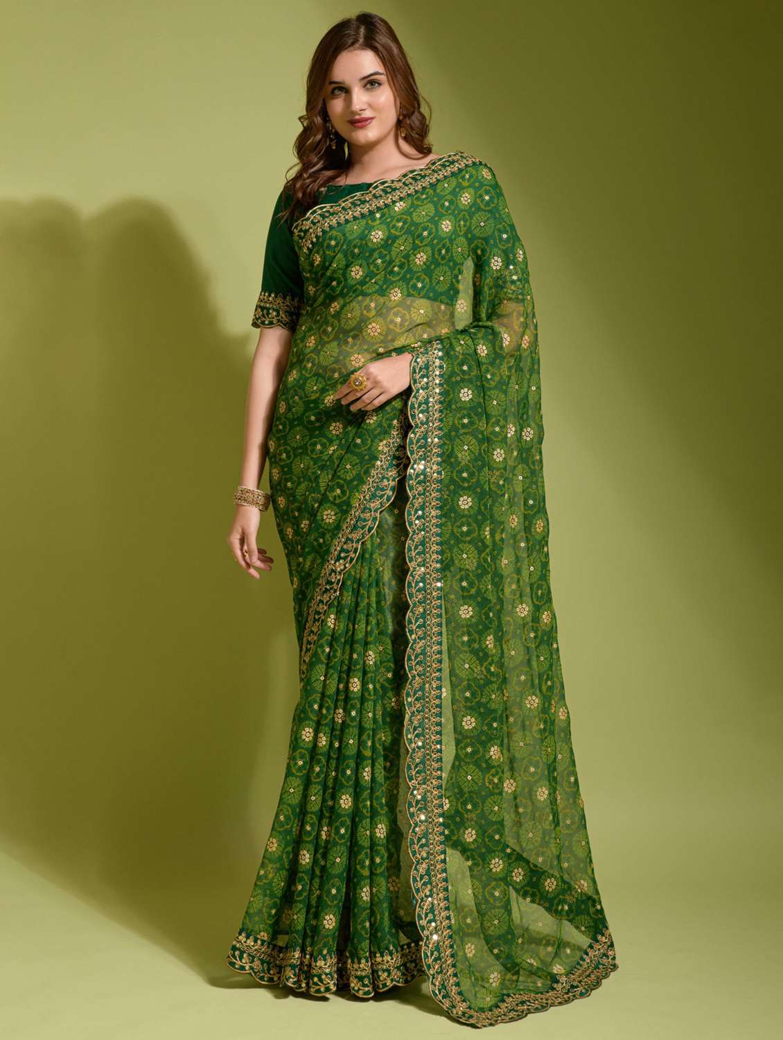 women printed bordered saree with blouse