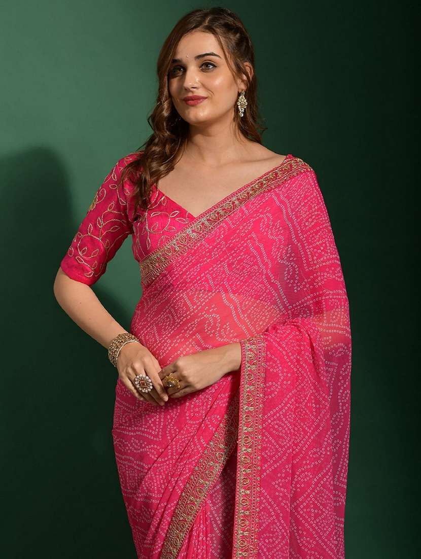 women bandhani printed bordered saree with blouse - 22059739 - Standard Image - 3