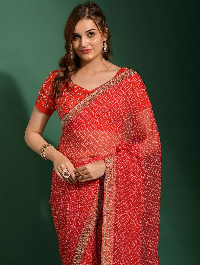 women bandhani printed bordered saree with blouse - 22059741 - Standard Image - 3