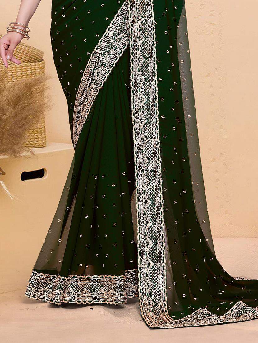 women solid with work embellished saree with blouse - 22059766 - Standard Image - 3