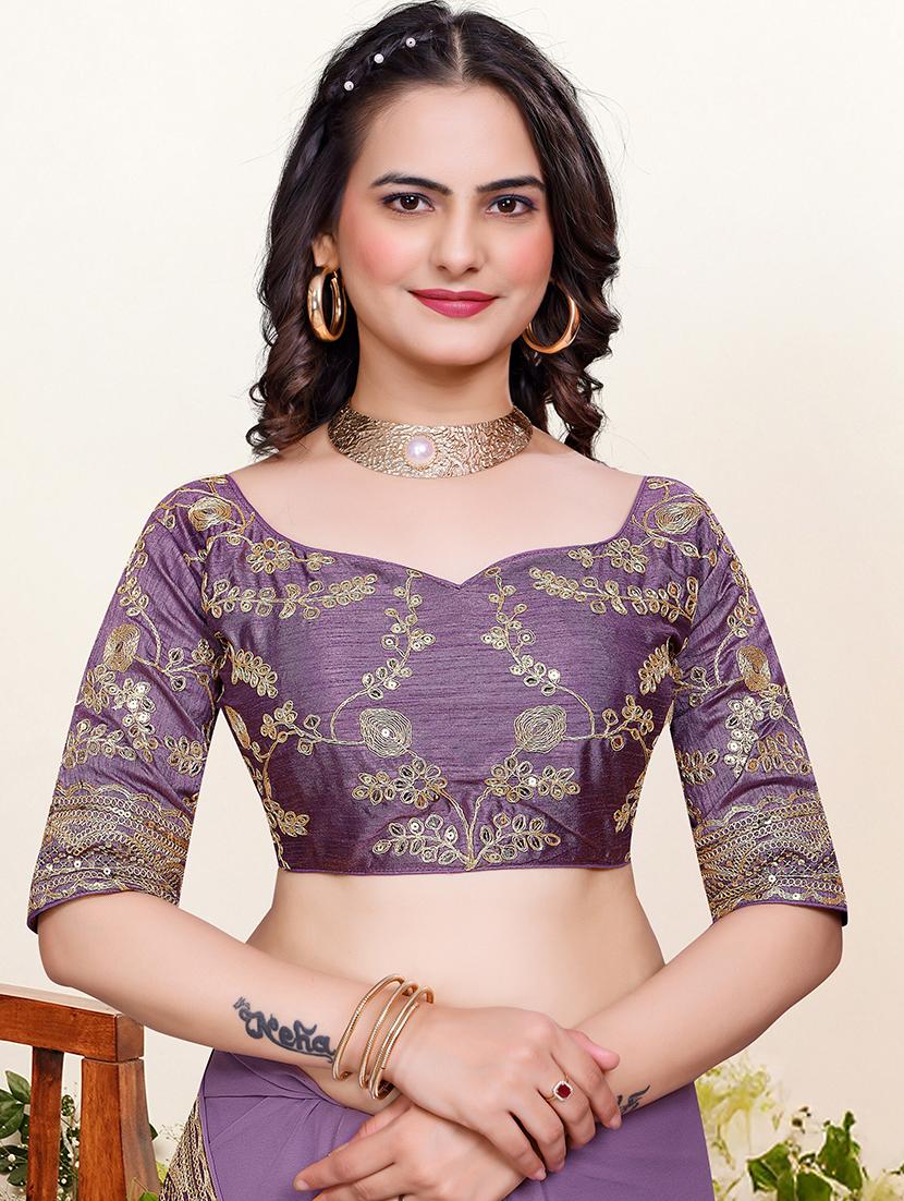 women solid with work embellished saree with blouse - 22059767 - Standard Image - 5