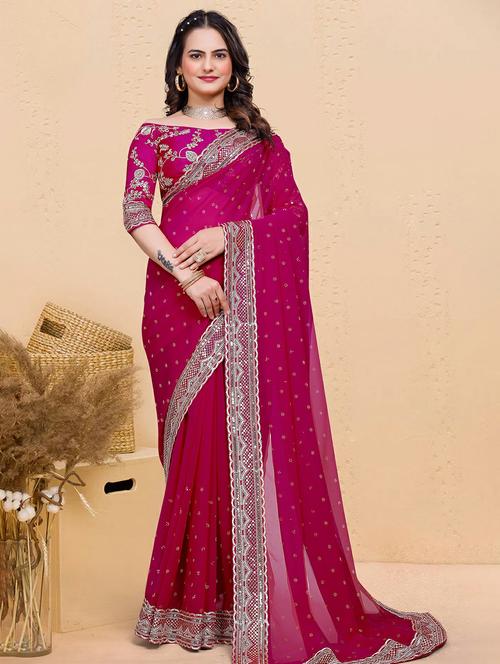 women solid with work embellished sareev with blouse - 22059770 - Standard Image - 0