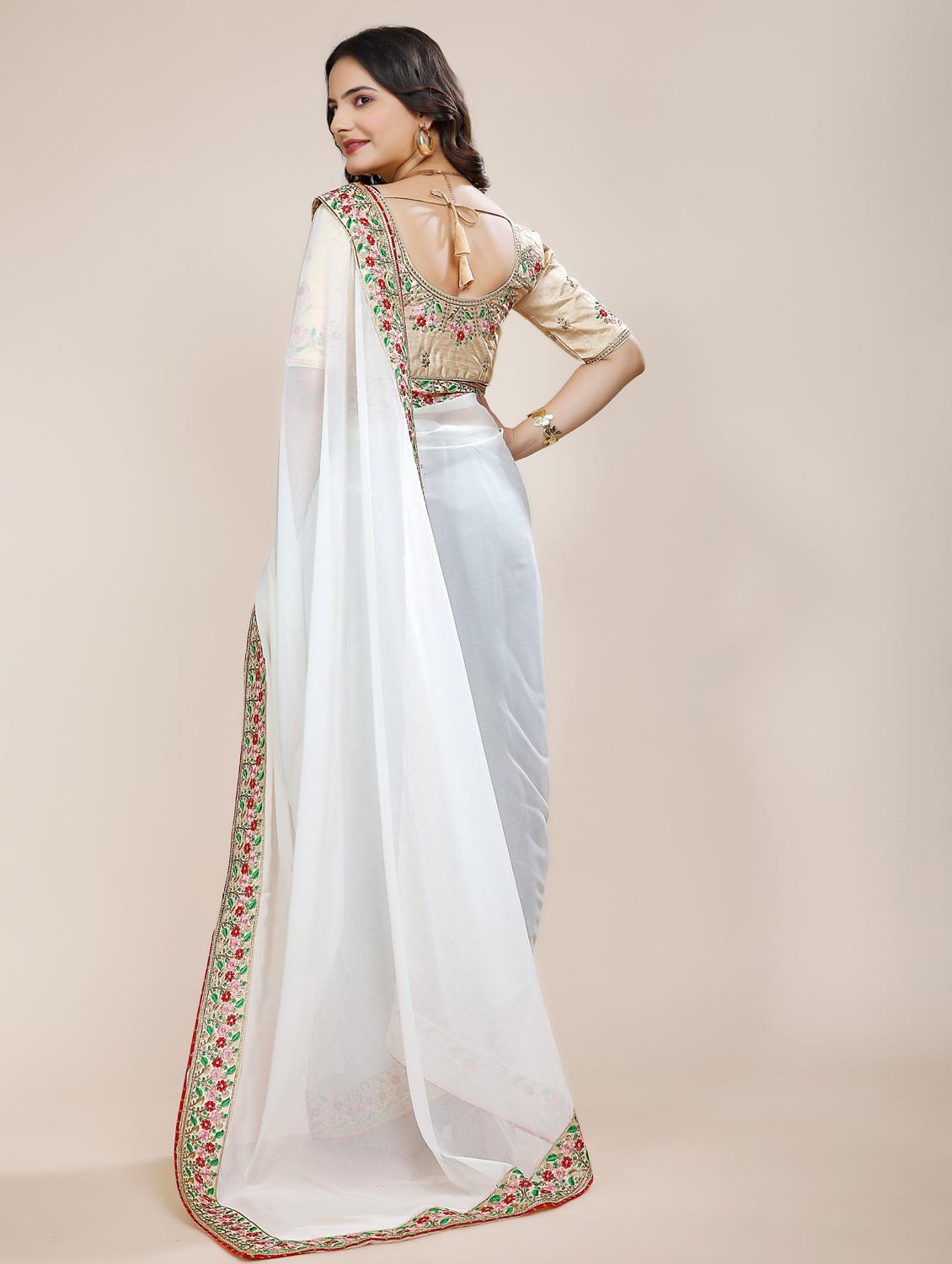 women solid with bordered saree with blouse - 22059785 - Standard Image - 3