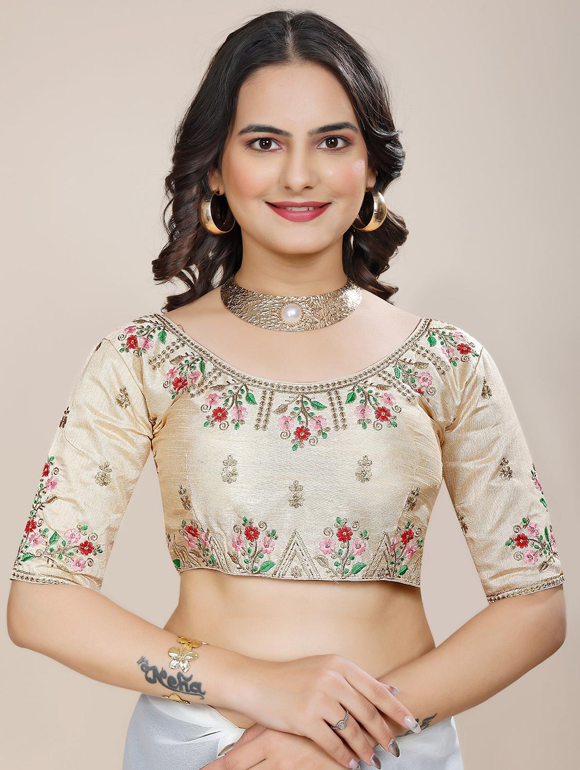 women solid with bordered saree with blouse - 22059785 - Standard Image - 5