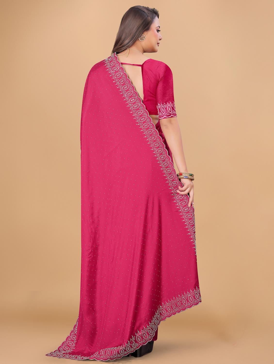 women solid with work embellished saree with blouse - 22059811 - Standard Image - 3