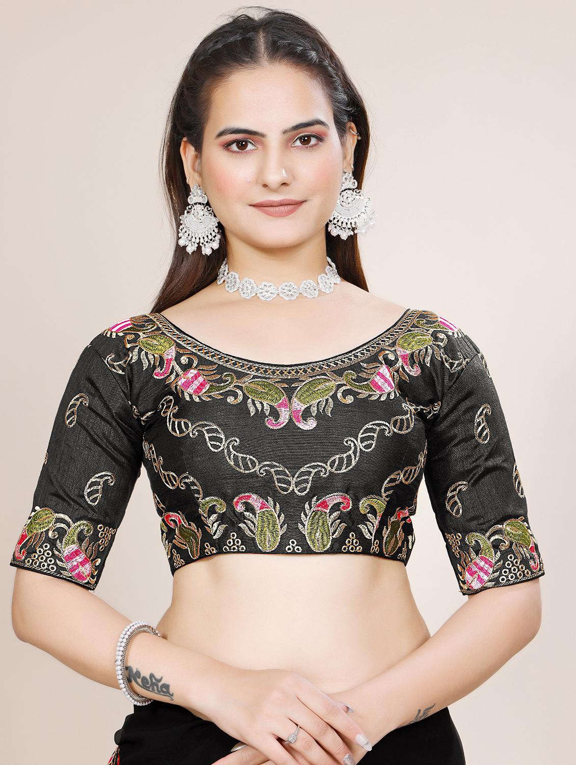 women solid with bordered saree with blouse - 22059890 - Standard Image - 5