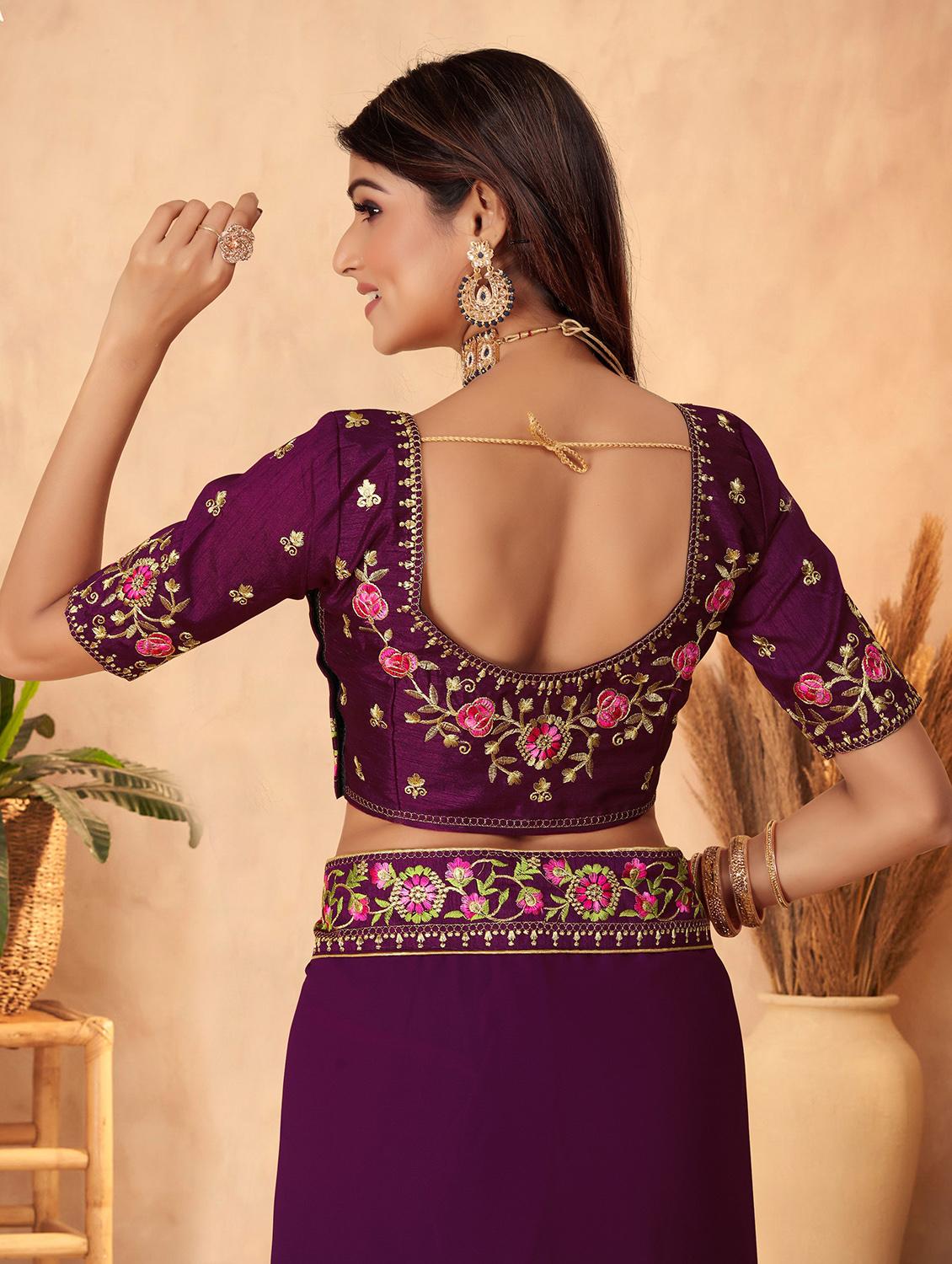 women solid with bordered saree with blouse - 22059933 - Standard Image - 5