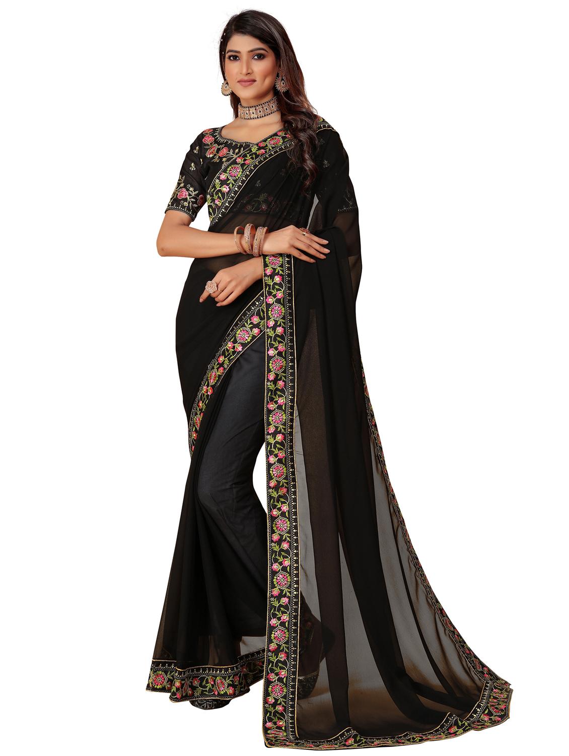 women solid with bordered saree with blouse - 22059934 - Zoom Image - 0
