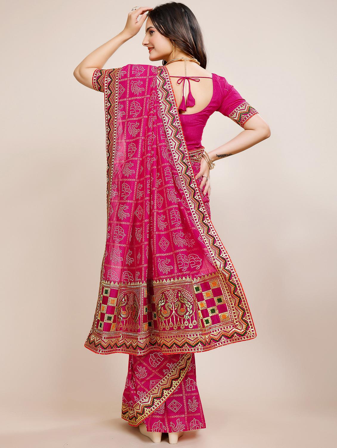 women bandhani printed bordered saree with blouse - 22059950 - Standard Image - 3