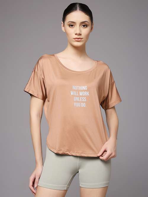 women printed round neck dri-fit sports t-shirt - 22060141 -  Standard Image - 0