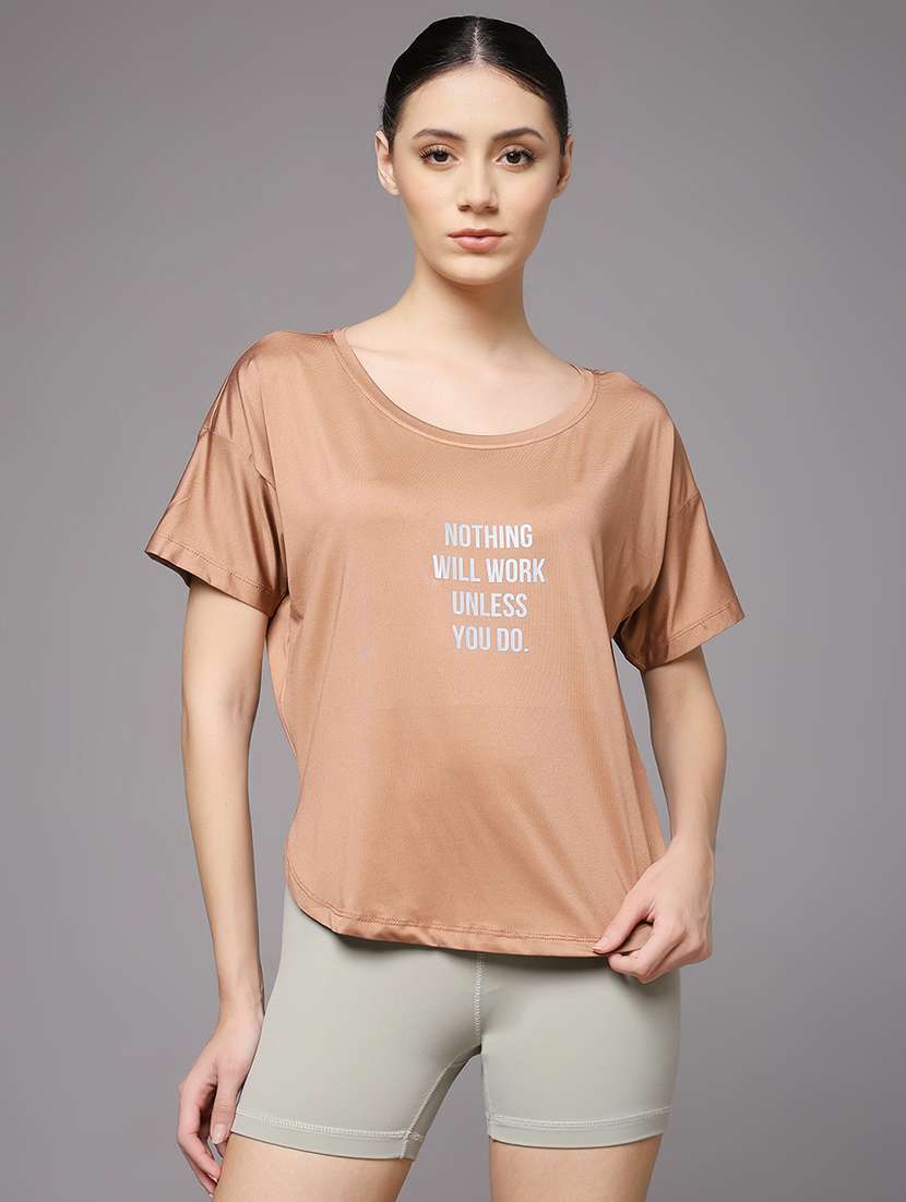 women printed round neck dri-fit sports t-shirt