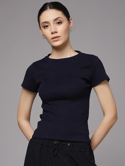 women solid round neck slim fit t-shirt - 22060151 - Standard Image - 0