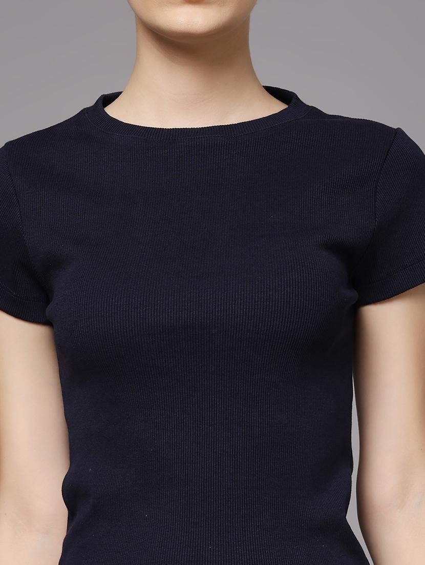 women solid round neck slim fit t-shirt - 22060151 - Standard Image - 5