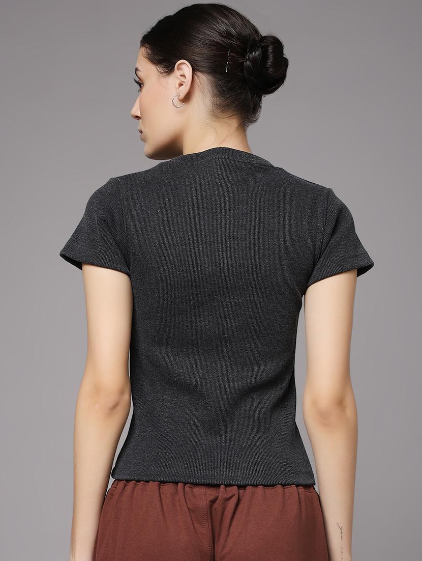 women solid round neck slim fit t-shirt - 22060152 - Standard Image - 3