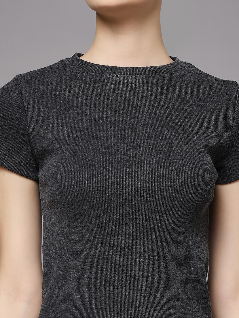 women solid round neck slim fit t-shirt - 22060152 - Standard Image - 5