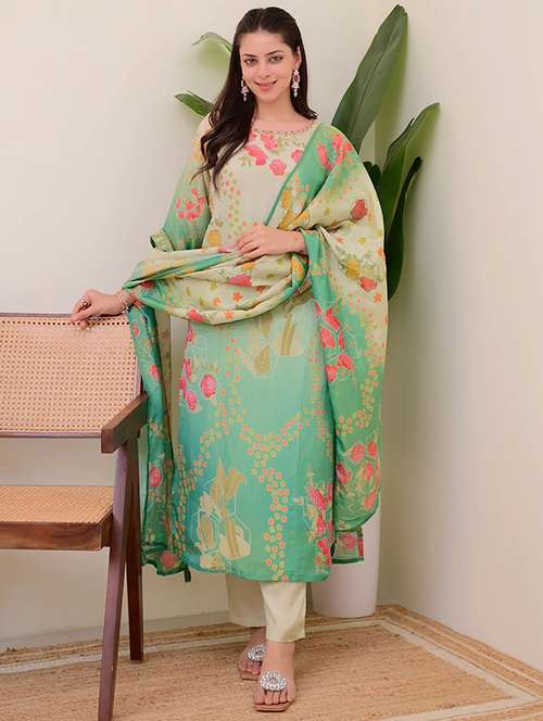 women embroidered long sleeve kurta pant with dupatta set - 22060156 -  Standard Image - 0
