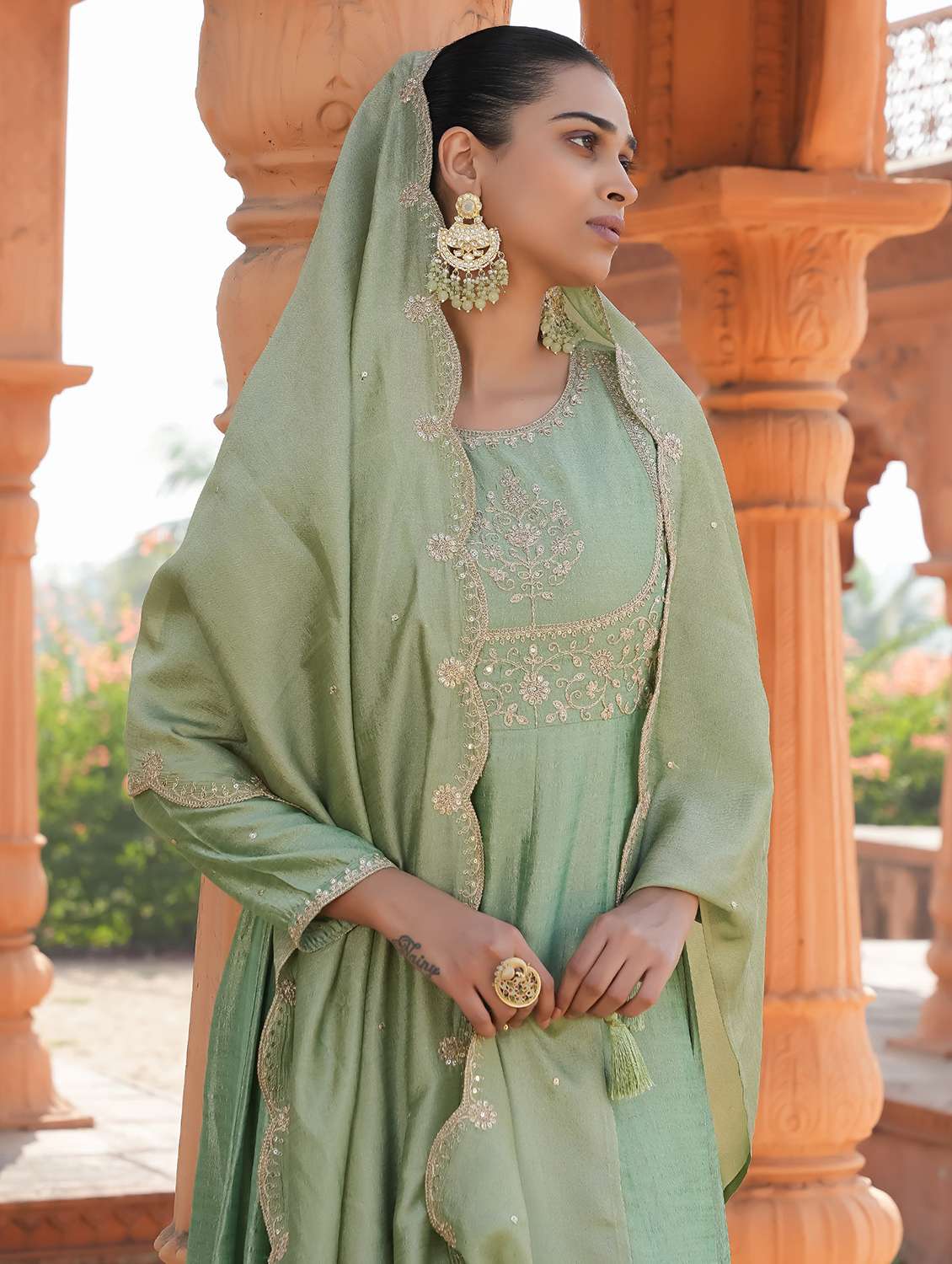 women embroidered long sleeve kurta pant with dupatta set - 22060159 - Standard Image - 3