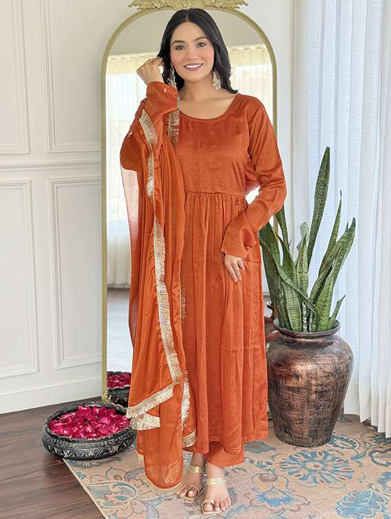 women solid long sleeve kurta pant with dupatta set - 22060161 - Zoom Image - 0