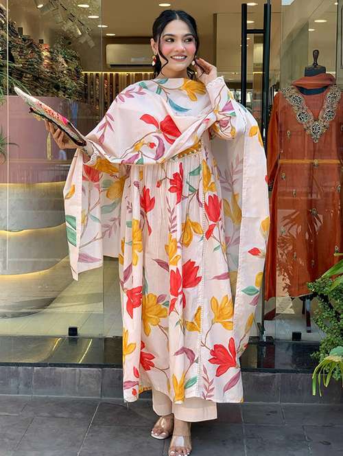 women floral long sleeve kurta pant with dupatta set - 22060174 -  Standard Image - 0