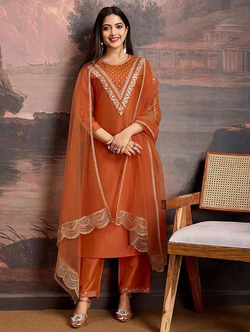 women three quarter sleeve kurta pant with dupatta set - 22060175 -  Standard Image - 0