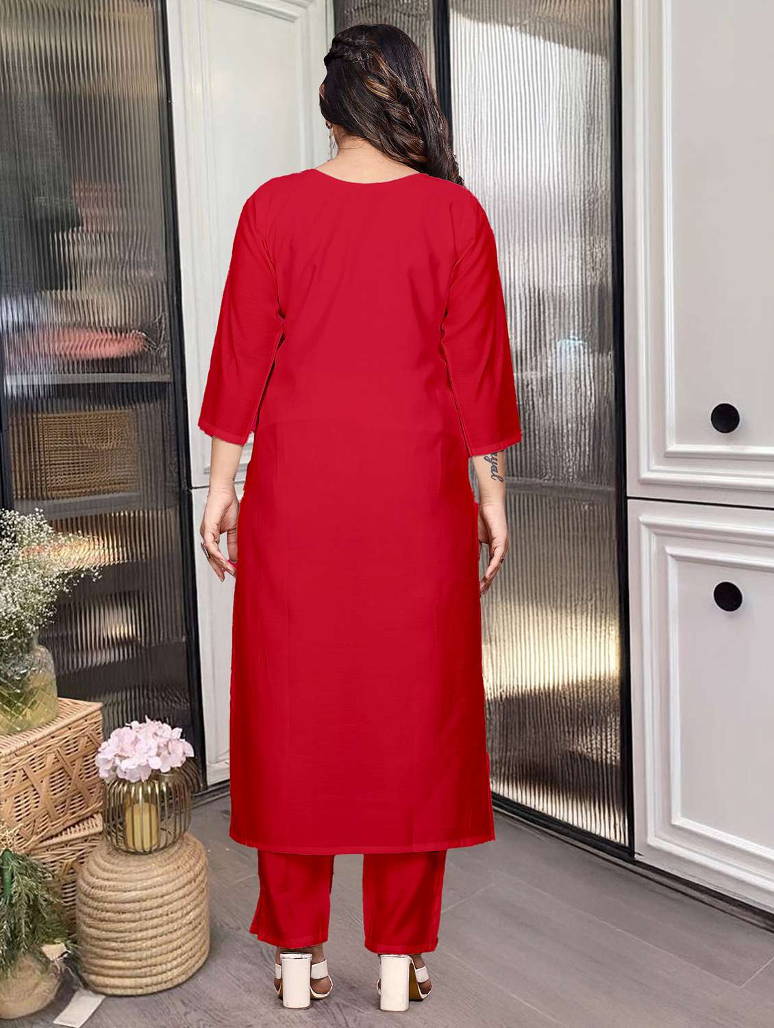 women three quarter sleeve kurta pant with dupatta set - 22060181 - Standard Image - 3