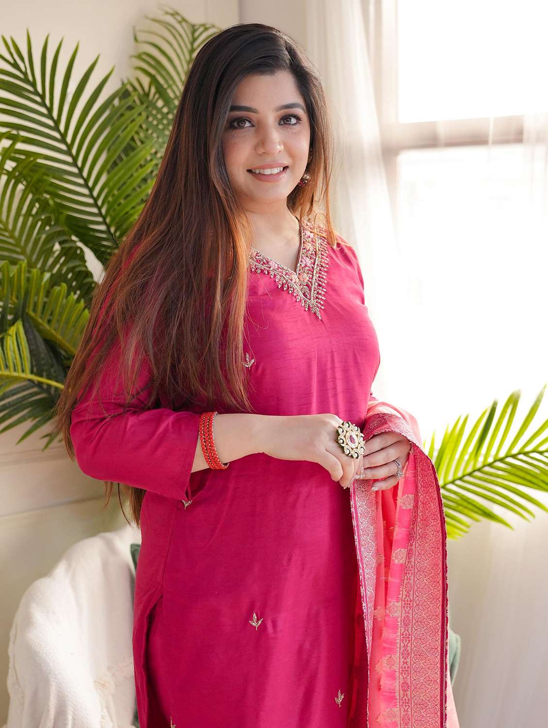 women three quarter sleeve kurta pant with dupatta set - 22060195 - Standard Image - 3