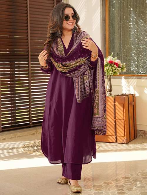 women three quarter sleeve kurta pant with dupatta set - 22060200 -  Standard Image - 0