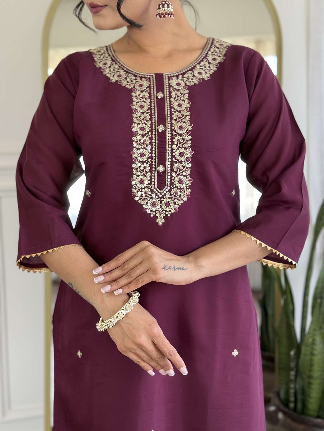 women three quarter sleeve kurta pant with dupatta set - 22060205 - Standard Image - 3