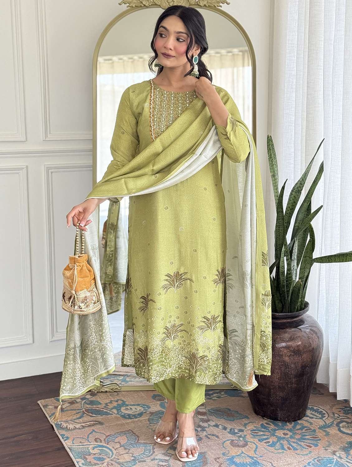 women three quarter sleeve kurta pant with dupatta set - 22060208 -  Zoom Image - 0