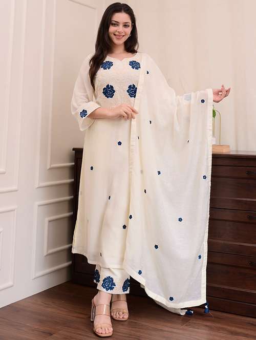 women three quarter sleeve kurta pant with dupatta set - 22060220 -  Standard Image - 0