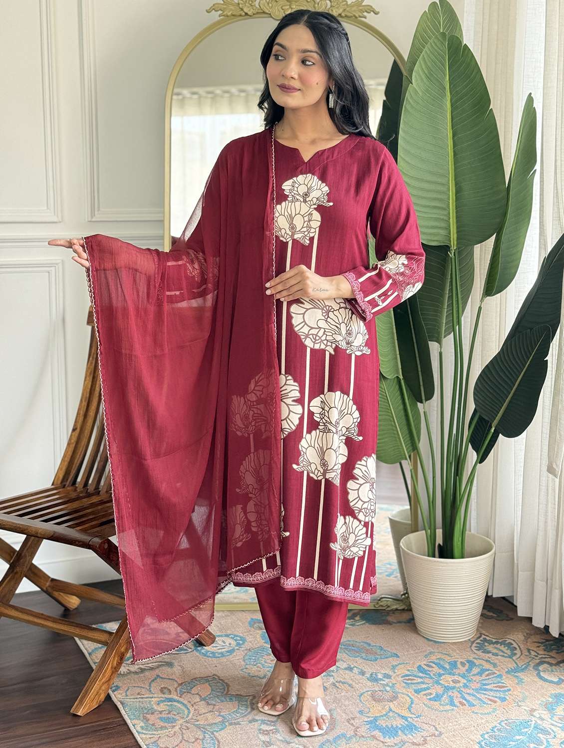 women three quarter sleeve kurta pant with dupatta set - 22060221 - Standard Image - 3
