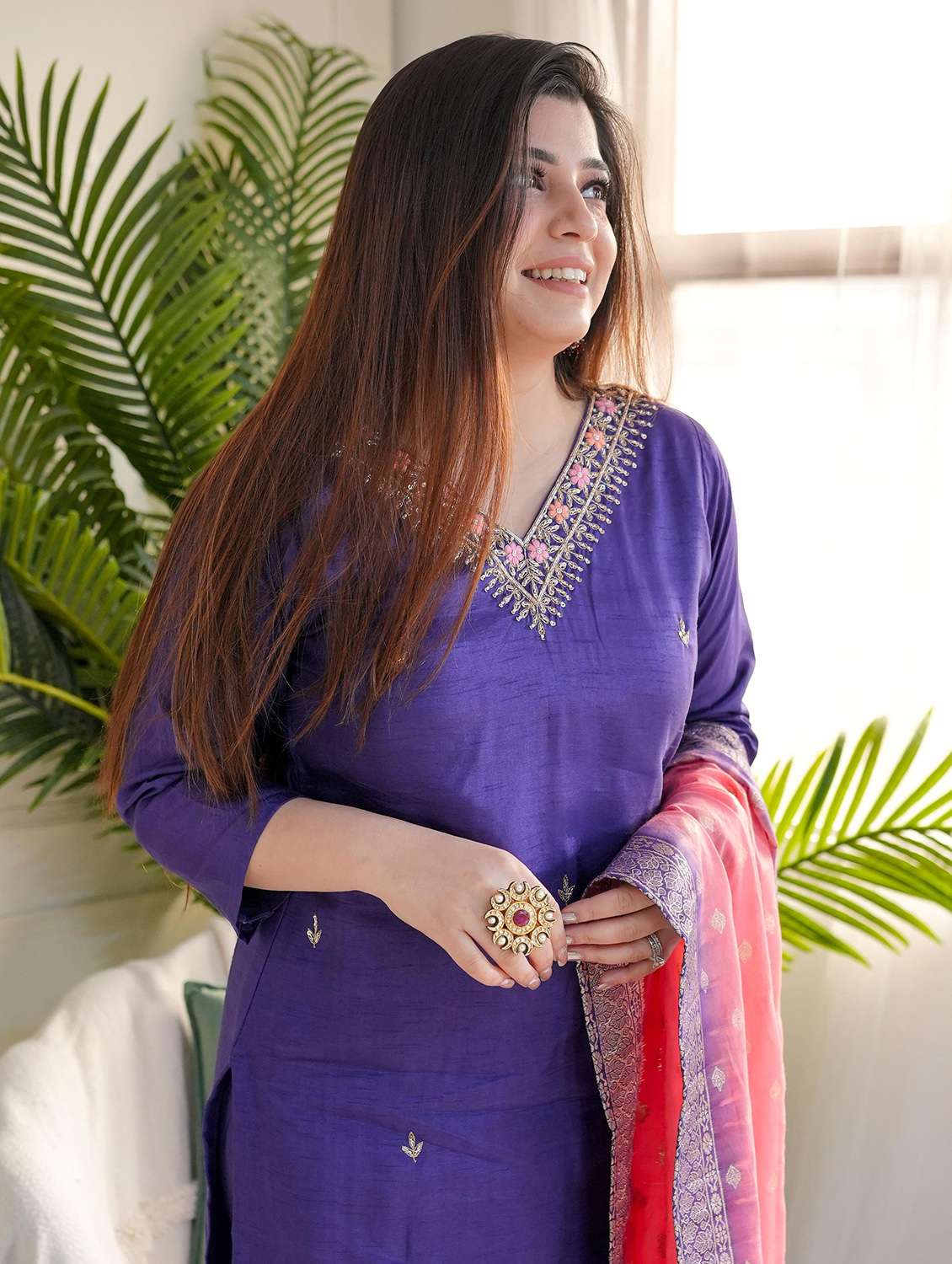 women three quarter sleeve kurta pant with dupatta set - 22060224 - Standard Image - 3