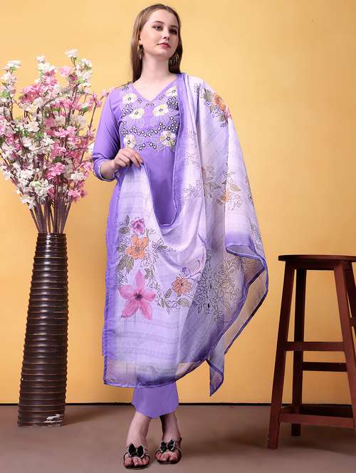 women three quarter sleeve kurta pant with dupatta set - 22060226 -  Standard Image - 0