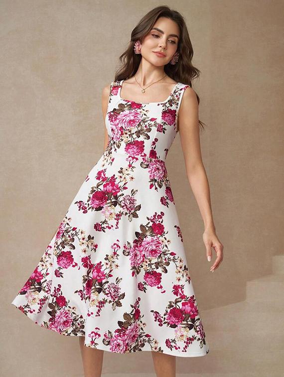 women floral print sleeveless fit & flare dress - 22060241 - Zoom Image - 0