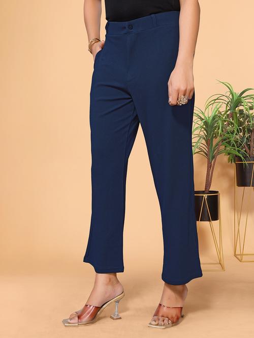 women solid mid rise straight trouser - 22060245 - Standard Image - 0