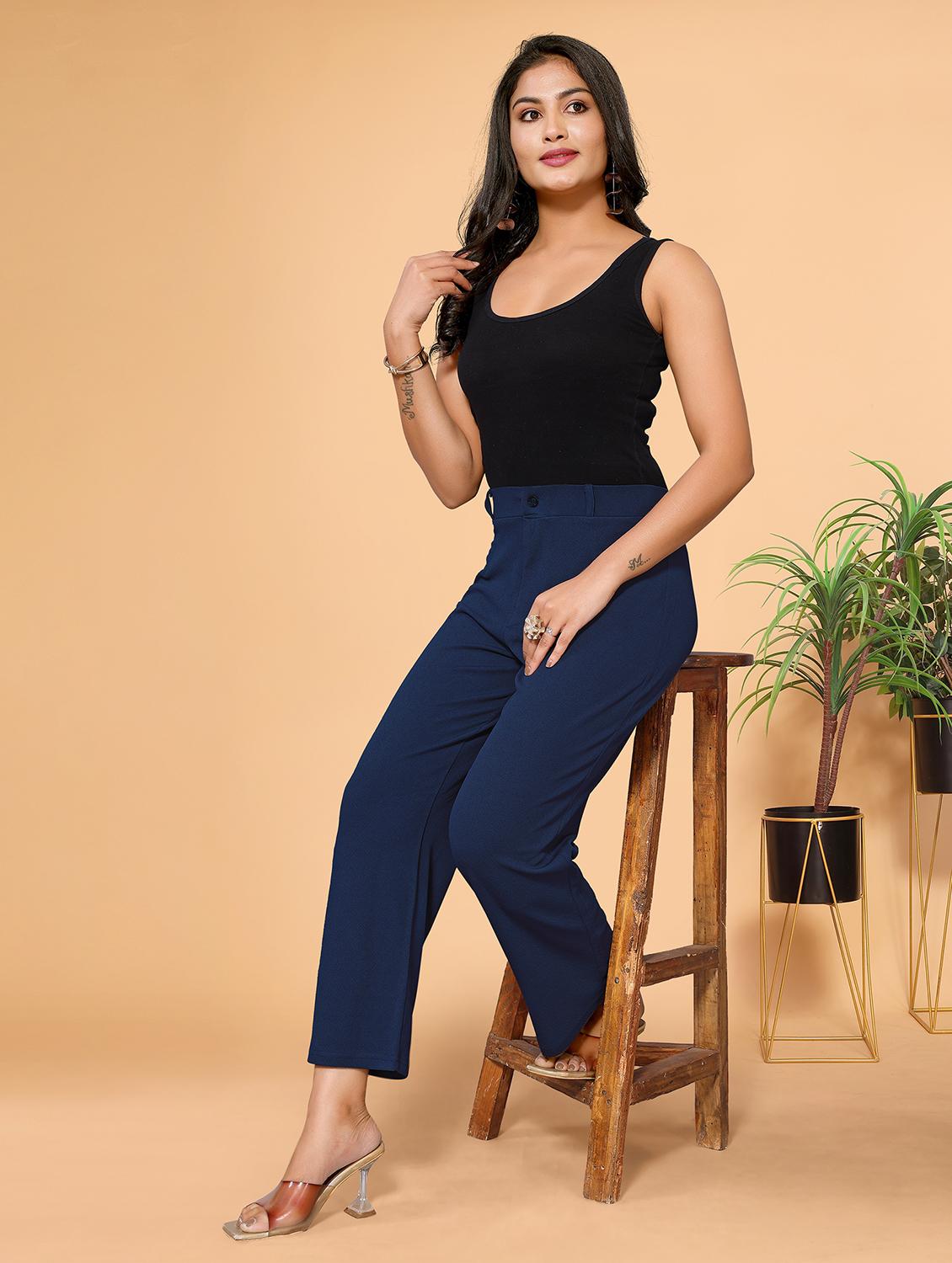 women solid mid rise straight trouser - 22060245 - Standard Image - 3
