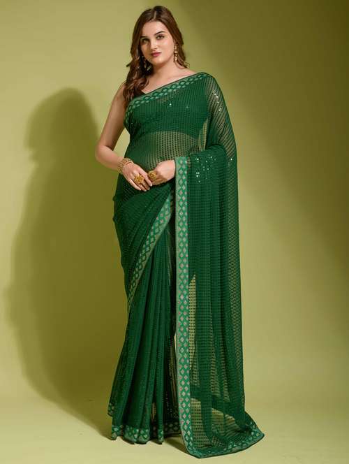 women solid with work embellished saree with blouse - 22060251 -  Standard Image - 0