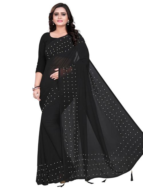 women solid with embellished bordered saree with blouse - 22060295 - Standard Image - 0