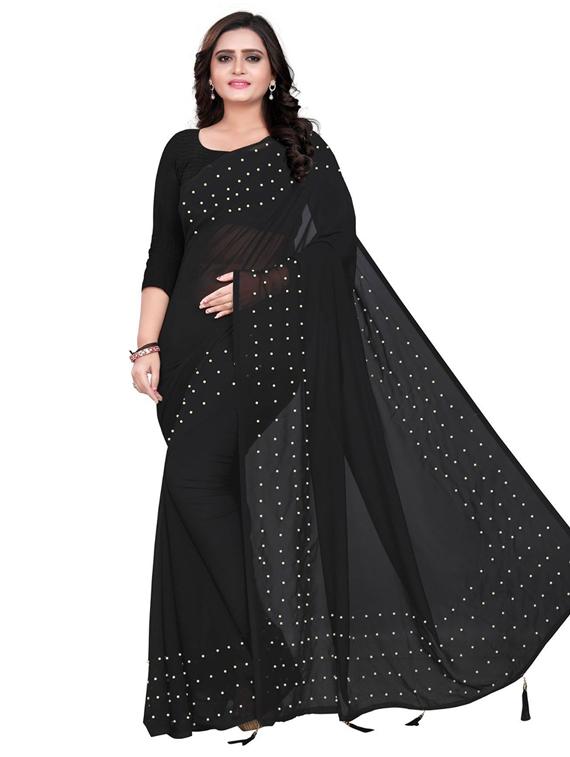 women solid with embellished bordered saree with blouse - 22060295 - Zoom Image - 0