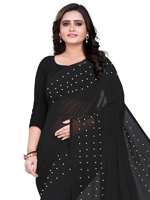 women solid with embellished bordered saree with blouse - 22060295 - Standard Image - 3